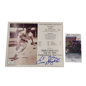 Enos Slaughter Signed Photo Stat Card Induction Day 1985 JSA COA
